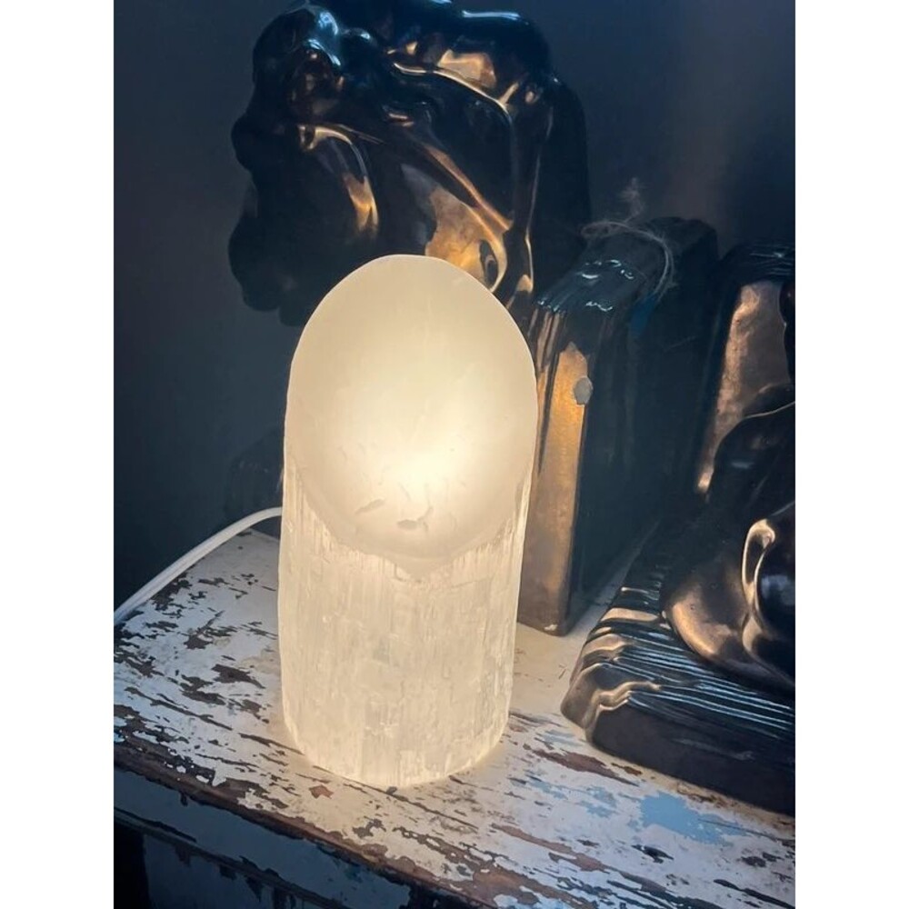 Natural Selenite Lamp • Rounded Top • 5.9” • Cord & Bulb Included